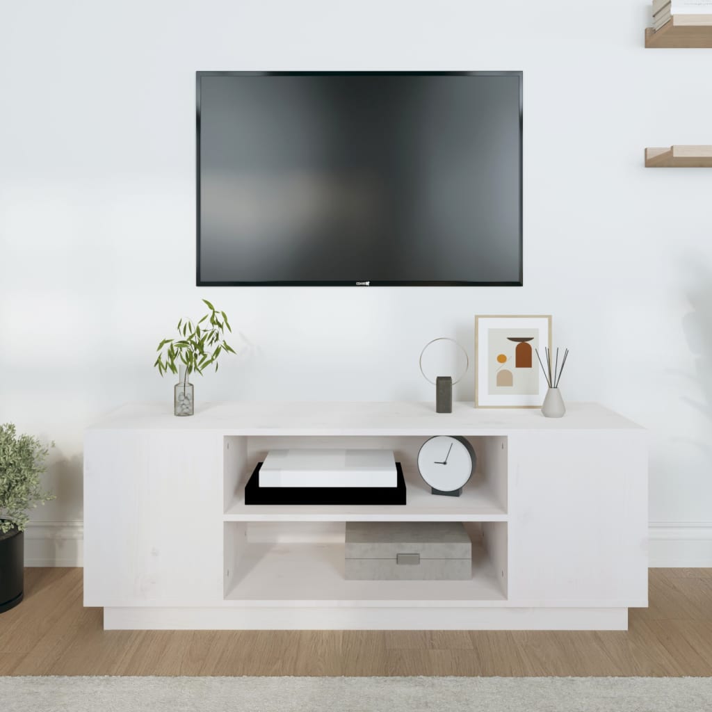 fehér tömör fenyőfa TV-szekrény 110 x 35 x 40,5 cm