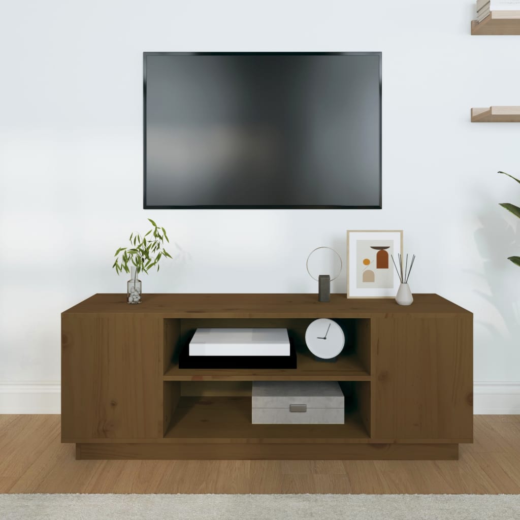 mézbarna tömör fenyőfa TV-szekrény 110 x 35 x 40,5 cm