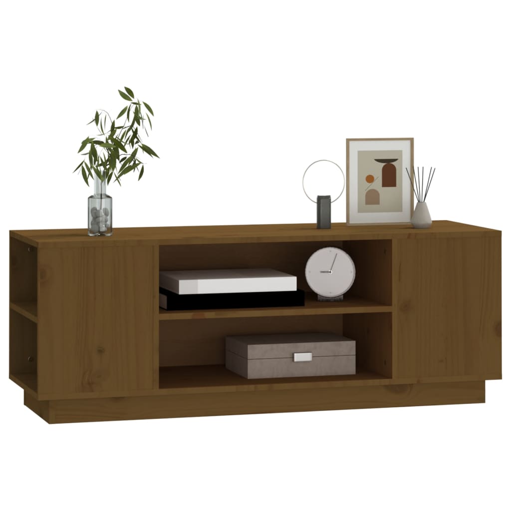 mézbarna tömör fenyőfa TV-szekrény 110 x 35 x 40,5 cm