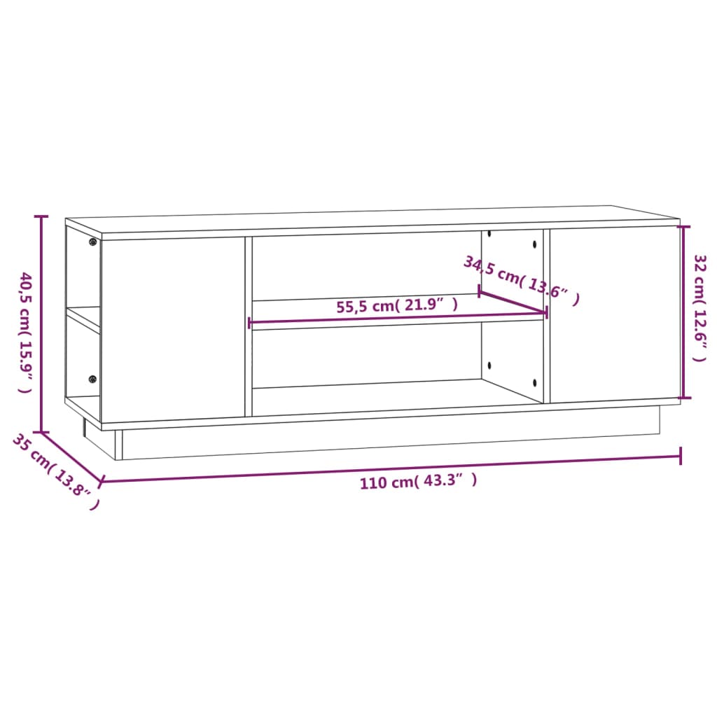 mézbarna tömör fenyőfa TV-szekrény 110 x 35 x 40,5 cm