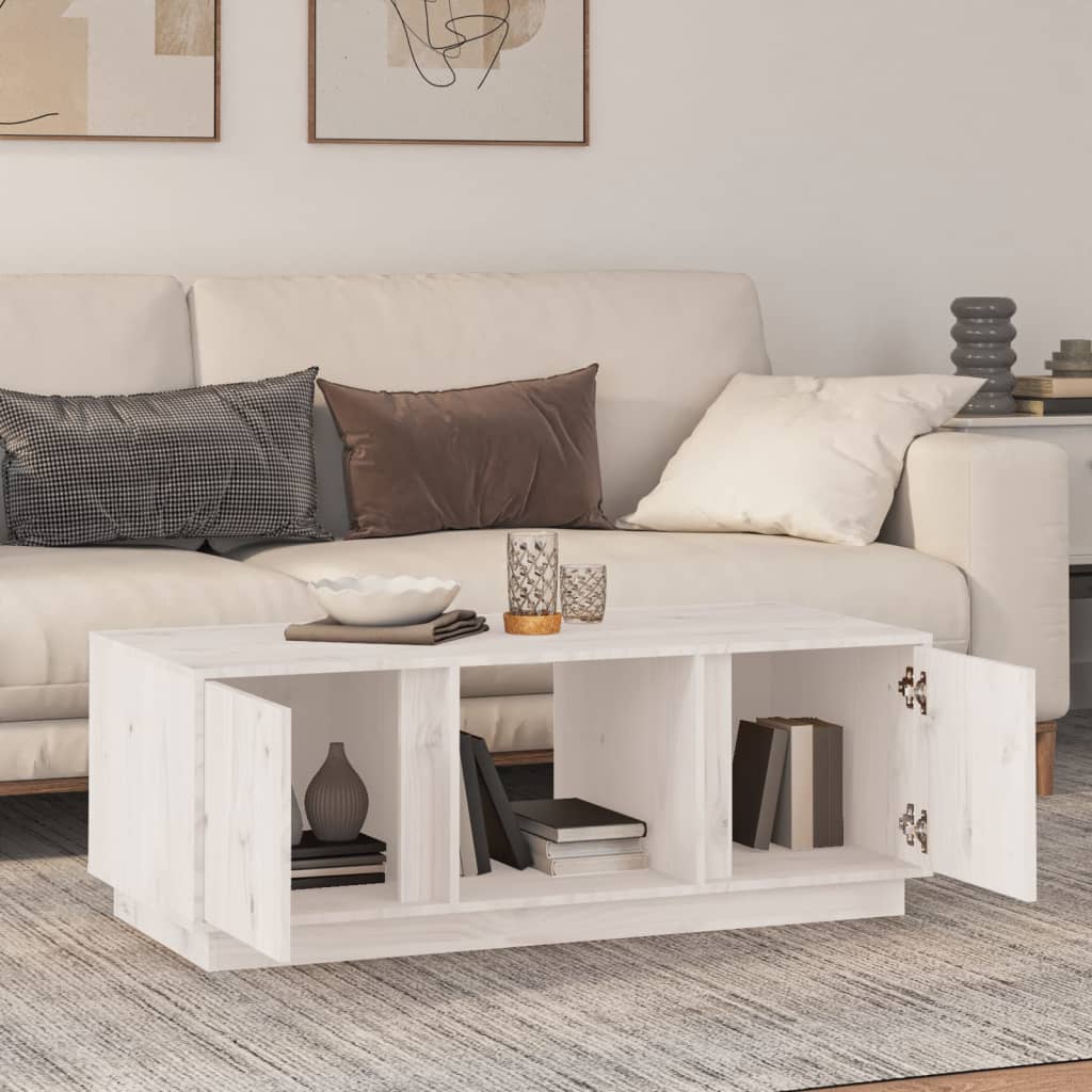 fehér tömör fenyőfa dohányzóasztal 110x50x40 cm