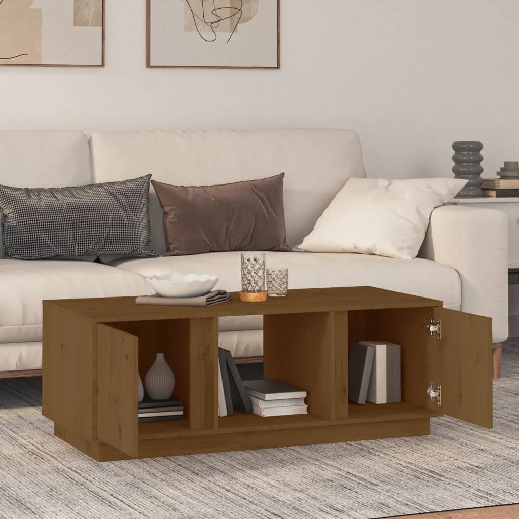 mézbarna tömör fenyőfa dohányzóasztal 110 x 50 x 40 cm