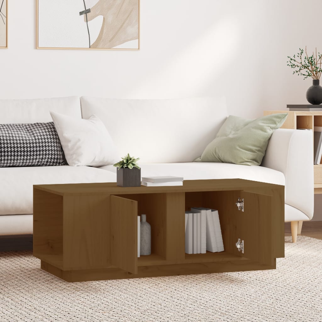 mézbarna tömör fenyőfa dohányzóasztal 110 x 50 x 40 cm
