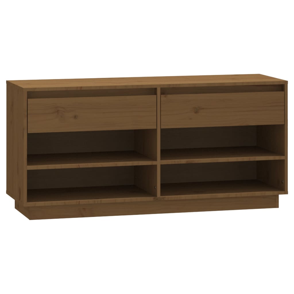 mézbarna tömör fenyőfa cipőszekrény 110 x 34 x 52 cm