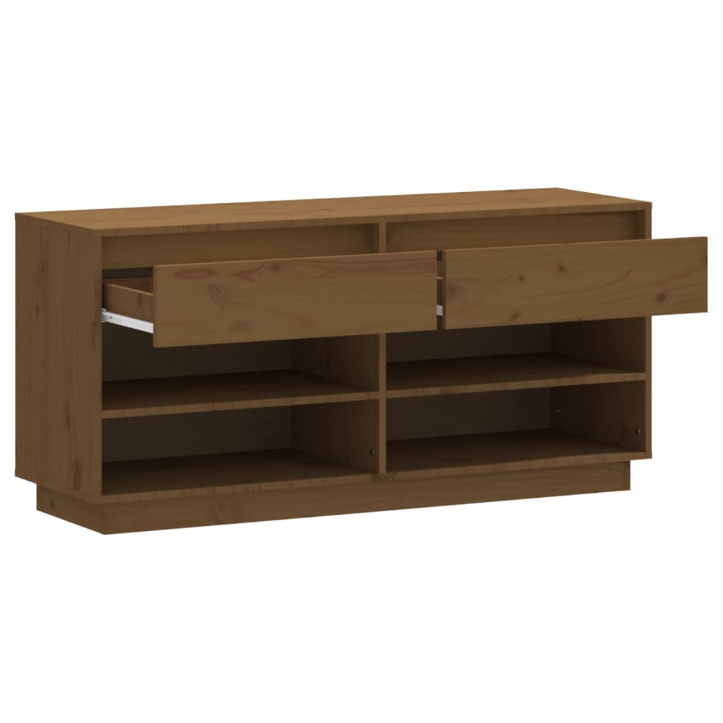 mézbarna tömör fenyőfa cipőszekrény 110 x 34 x 52 cm
