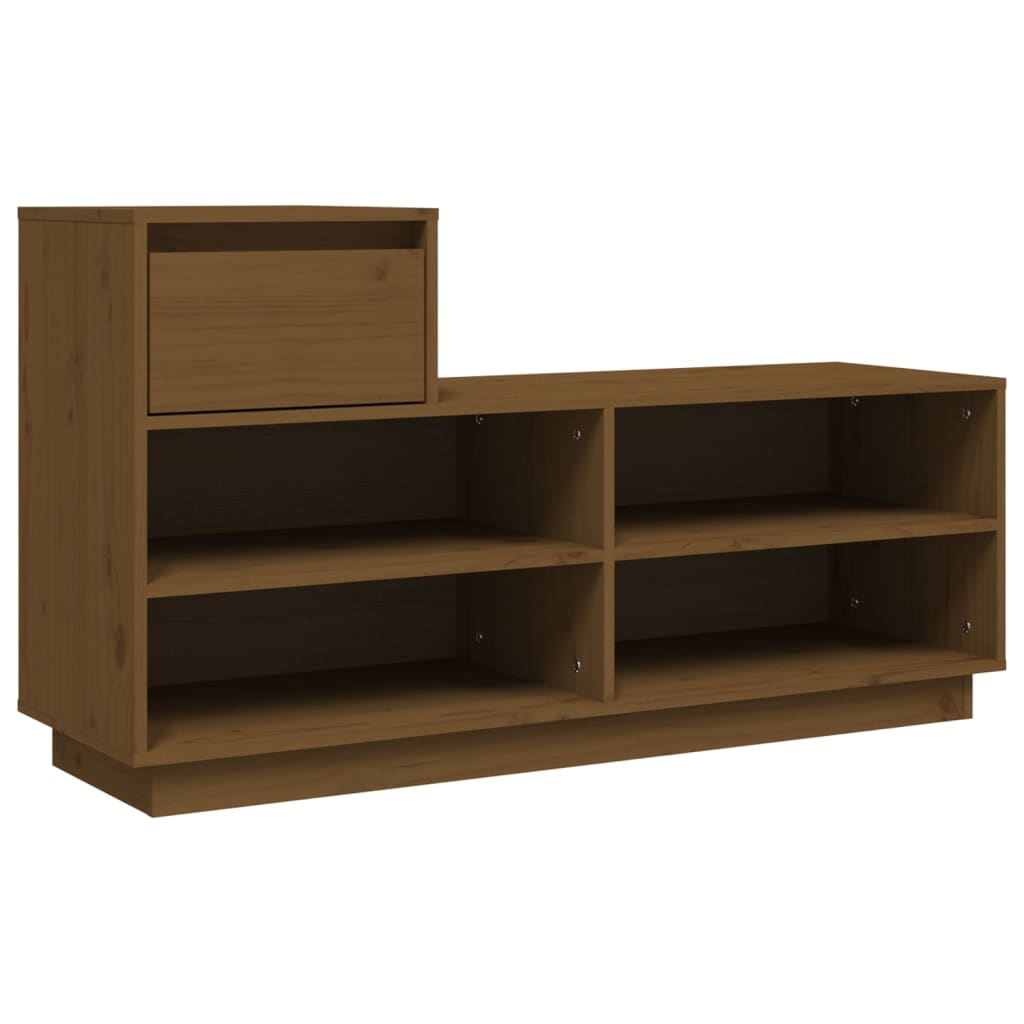 mézbarna tömör fenyőfa cipőszekrény 110 x 34 x 61 cm