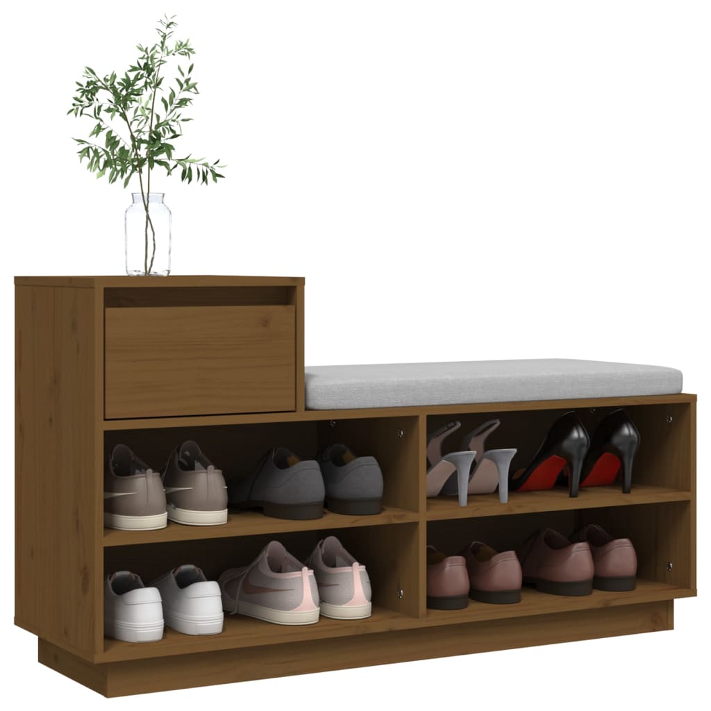 mézbarna tömör fenyőfa cipőszekrény 110 x 34 x 61 cm