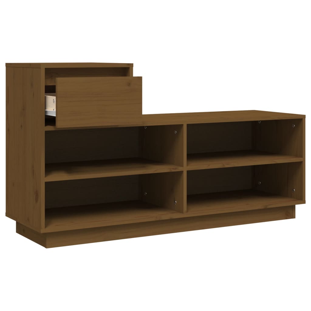 mézbarna tömör fenyőfa cipőszekrény 110 x 34 x 61 cm