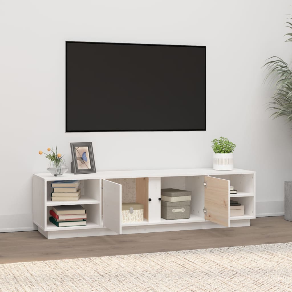 fehér tömör fenyőfa TV-szekrény 156 x 40 x 40 cm
