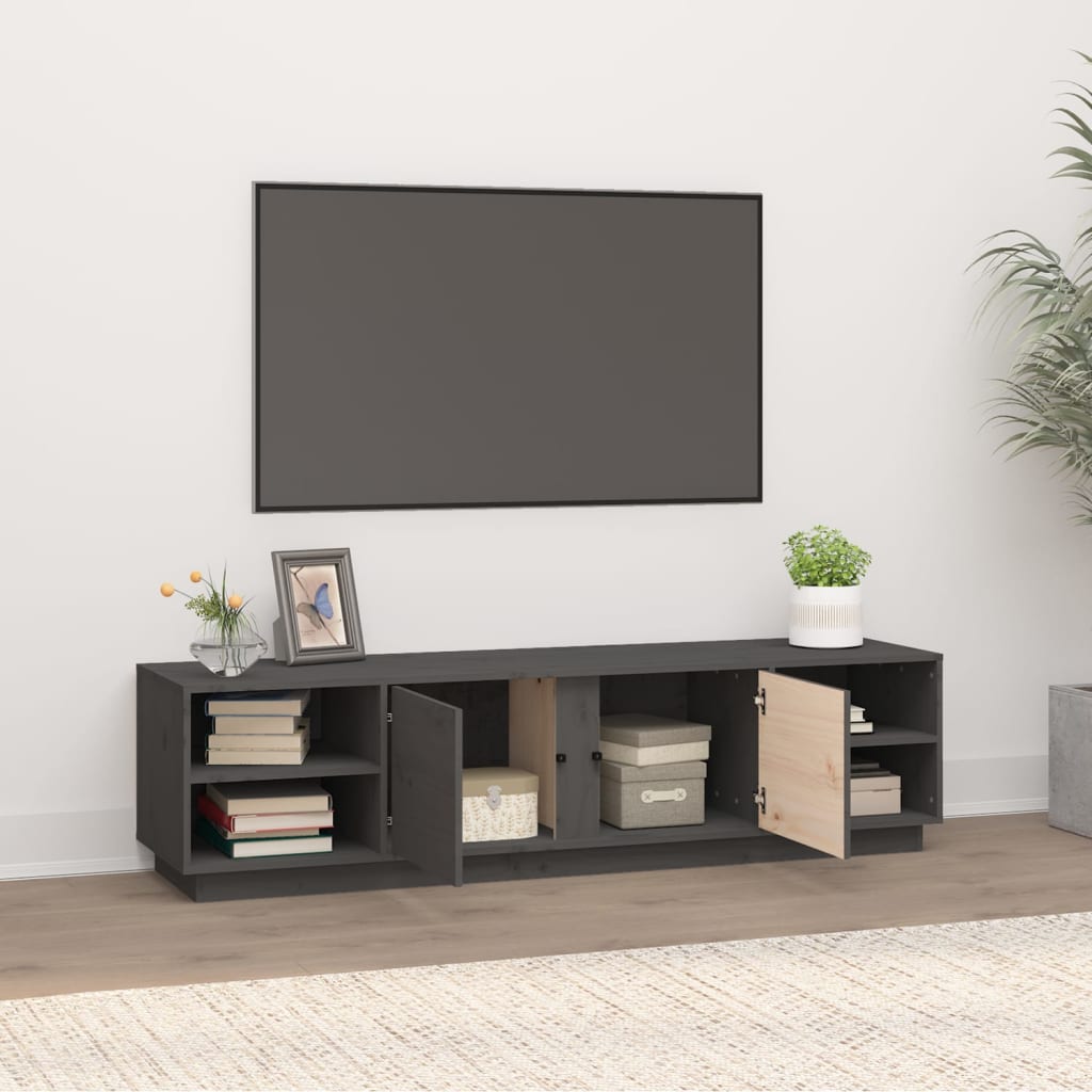 szürke tömör fenyőfa TV-szekrény 156 x 40 x 40 cm