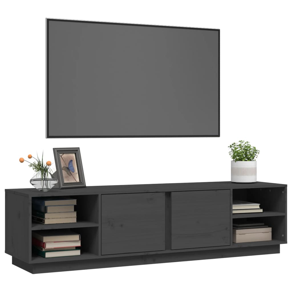 szürke tömör fenyőfa TV-szekrény 156 x 40 x 40 cm