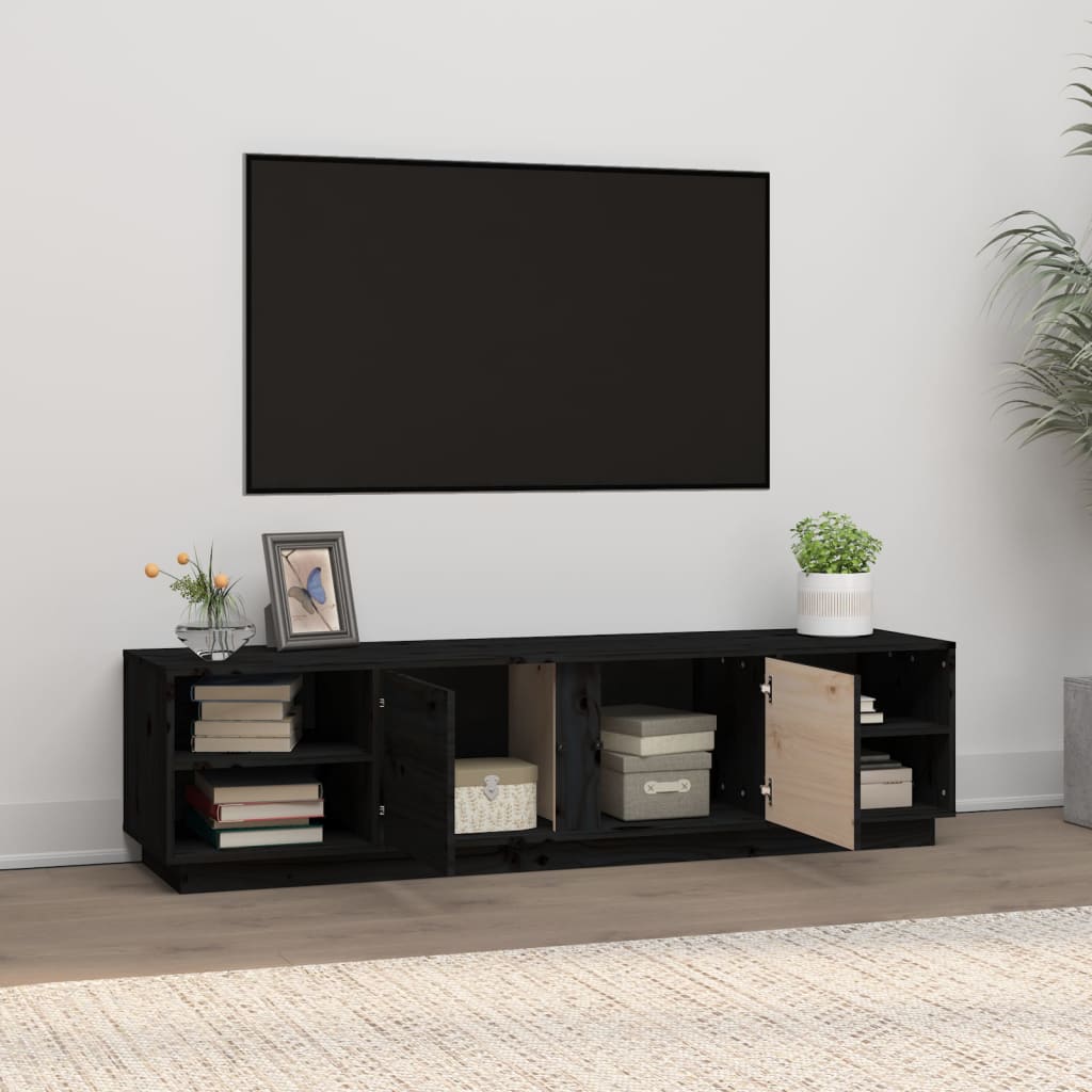 fekete tömör fenyőfa TV-szekrény 156 x 40 x 40 cm