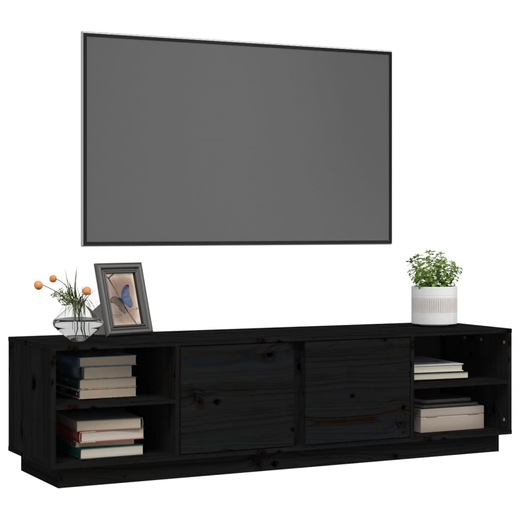 fekete tömör fenyőfa TV-szekrény 156 x 40 x 40 cm