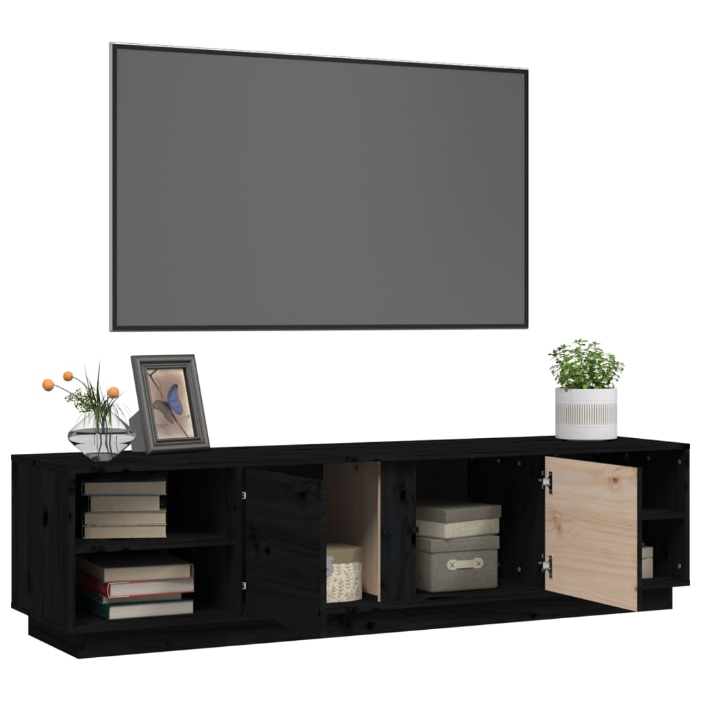 fekete tömör fenyőfa TV-szekrény 156 x 40 x 40 cm