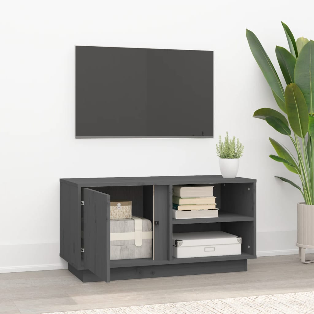 szürke tömör fenyőfa TV-szekrény 80 x 35 x 40,5 cm