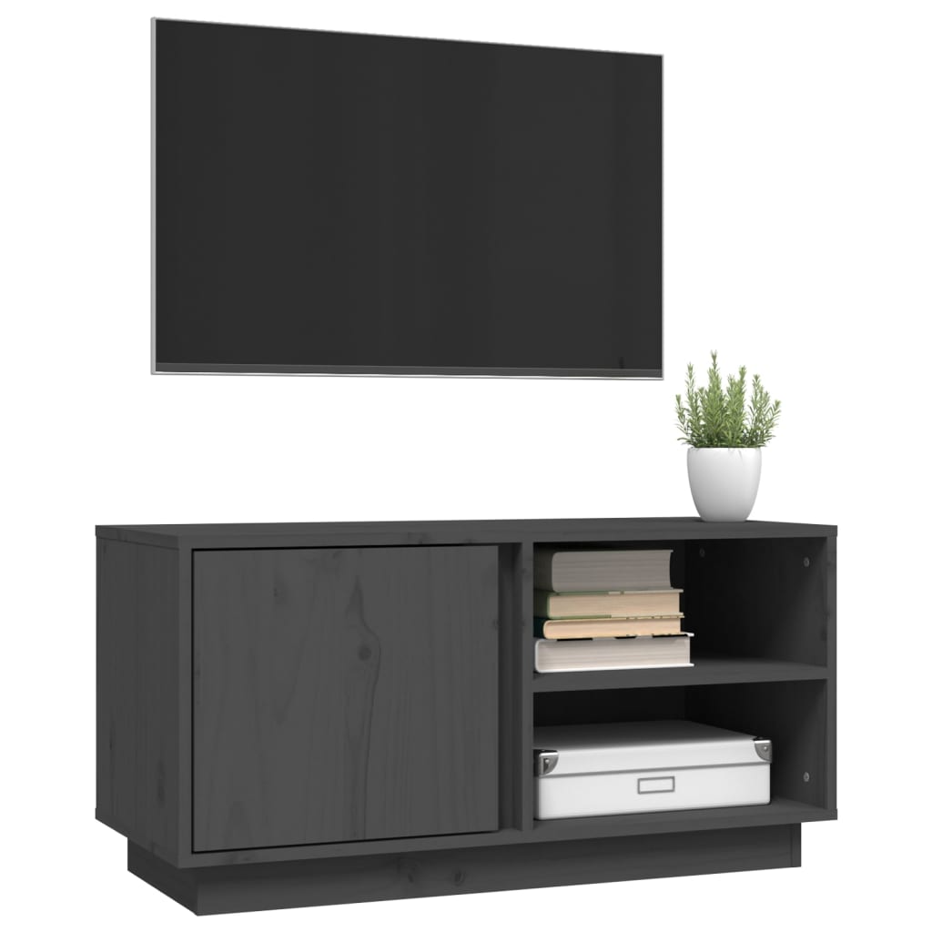 szürke tömör fenyőfa TV-szekrény 80 x 35 x 40,5 cm