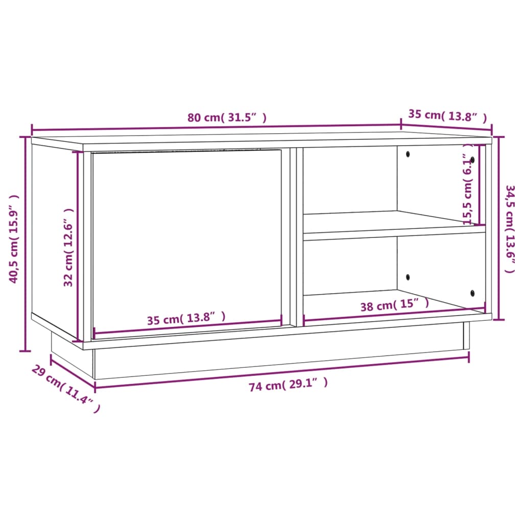 szürke tömör fenyőfa TV-szekrény 80 x 35 x 40,5 cm