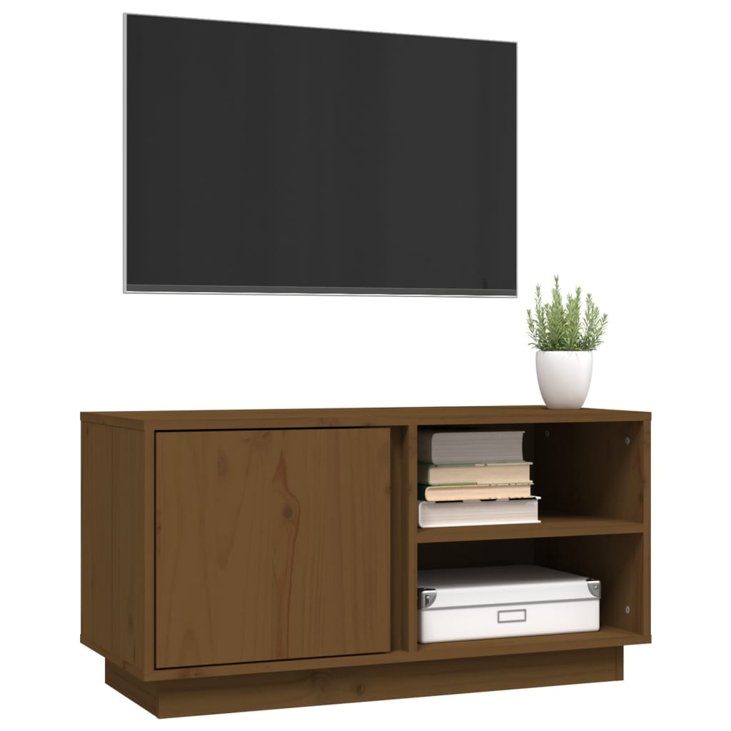 mézbarna tömör fenyőfa TV-szekrény 80x35x40,5 cm