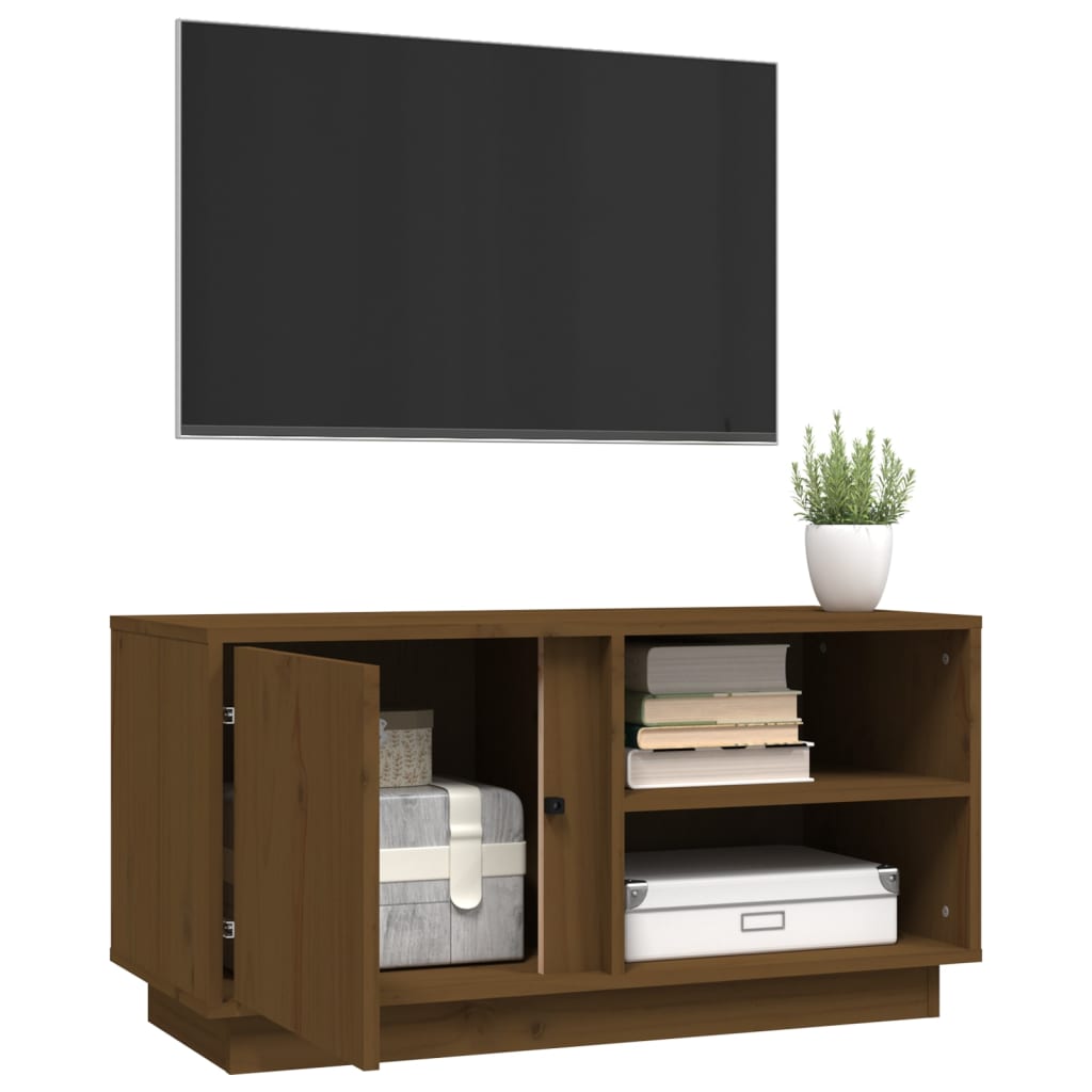 mézbarna tömör fenyőfa TV-szekrény 80x35x40,5 cm