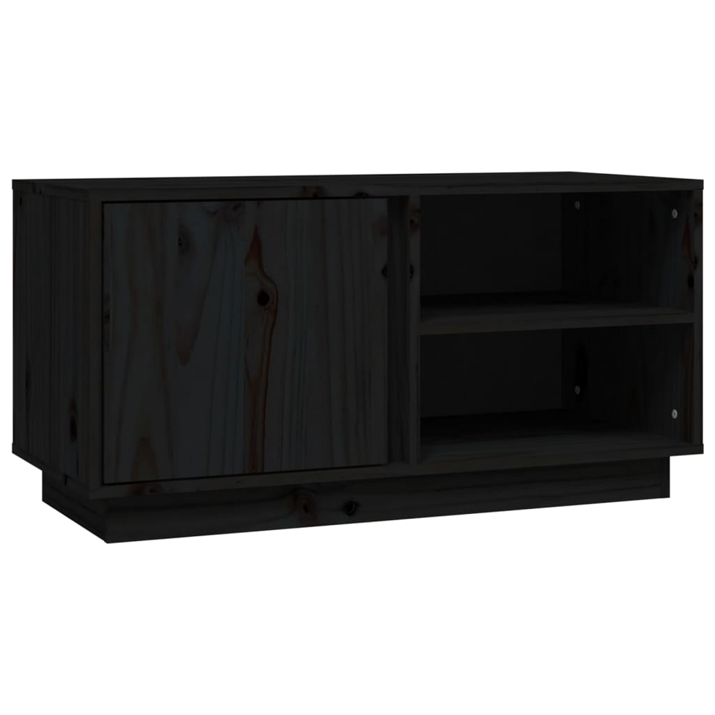 fekete tömör fenyőfa TV-szekrény 80 x 35 x 40,5 cm