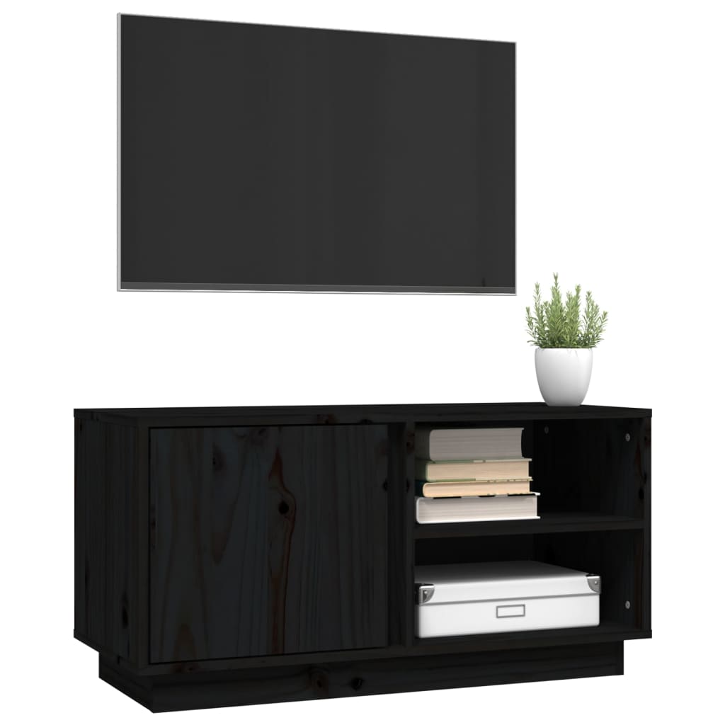 fekete tömör fenyőfa TV-szekrény 80 x 35 x 40,5 cm