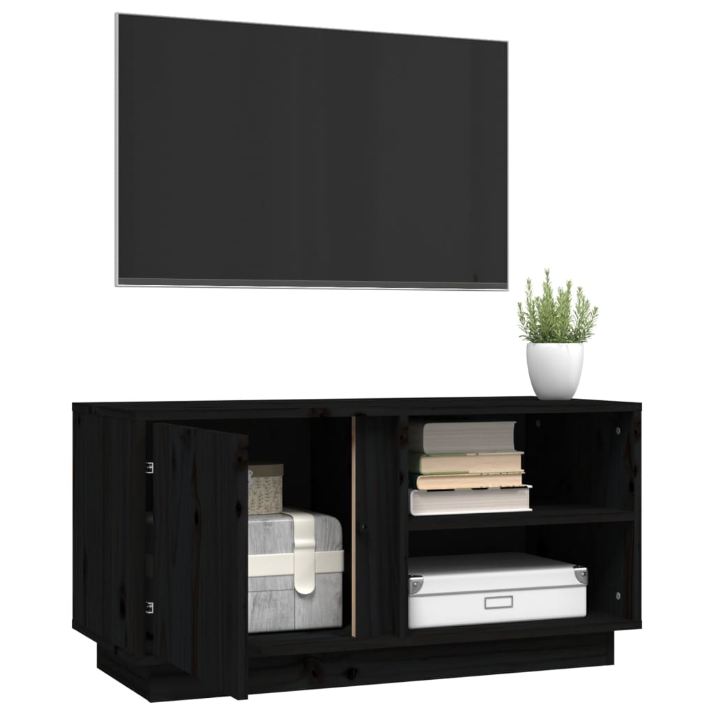 fekete tömör fenyőfa TV-szekrény 80 x 35 x 40,5 cm
