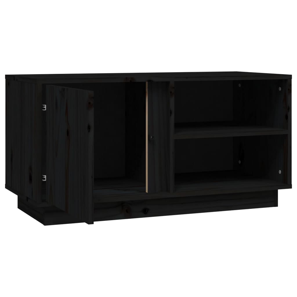 fekete tömör fenyőfa TV-szekrény 80 x 35 x 40,5 cm