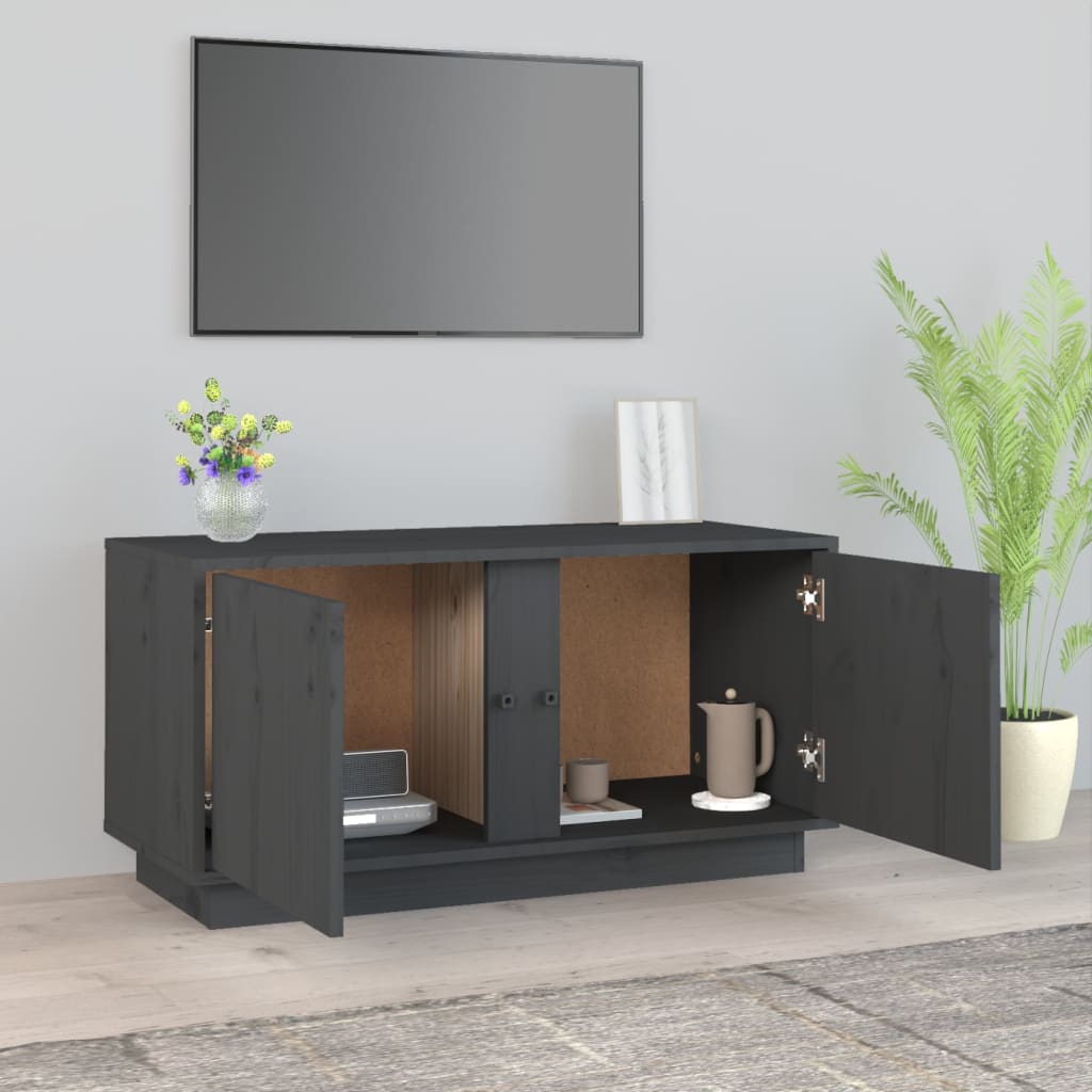 szürke tömör fenyőfa TV-szekrény 80 x 35 x 40,5 cm
