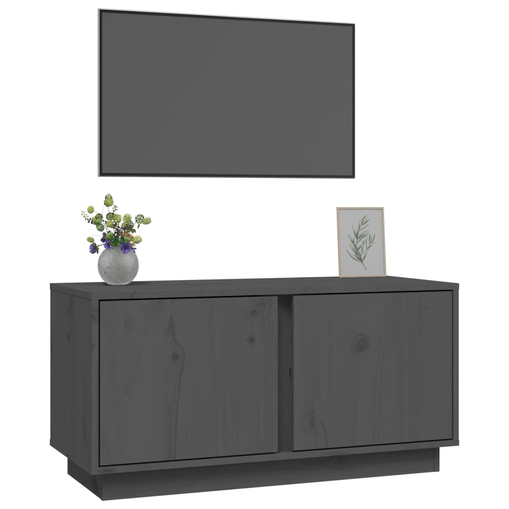 szürke tömör fenyőfa TV-szekrény 80 x 35 x 40,5 cm