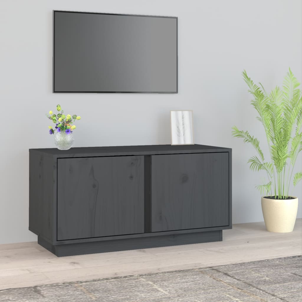 szürke tömör fenyőfa TV-szekrény 80 x 35 x 40,5 cm