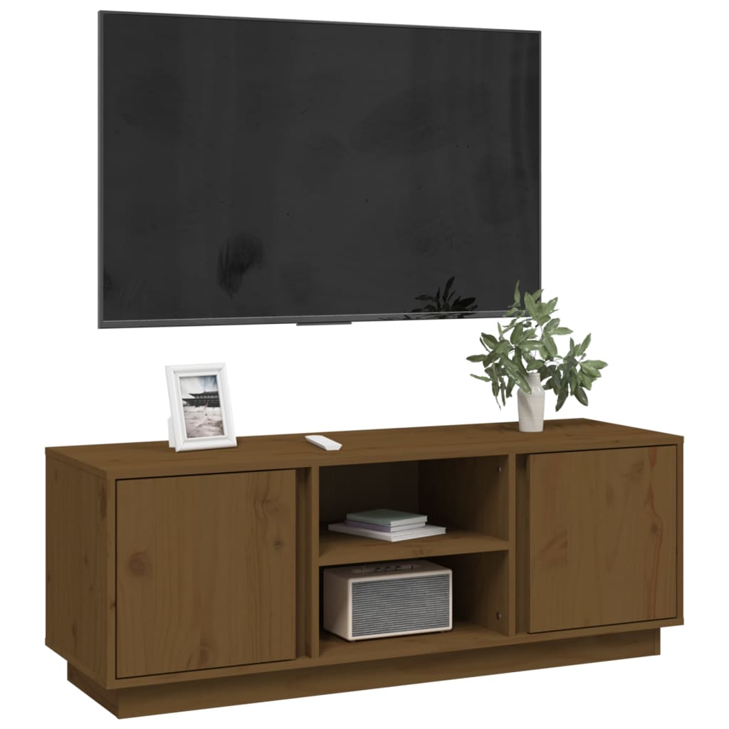 mézbarna tömör fenyőfa TV-szekrény 110 x 35 x 40,5 cm