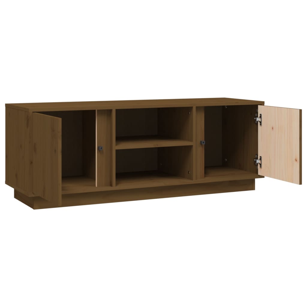 mézbarna tömör fenyőfa TV-szekrény 110 x 35 x 40,5 cm