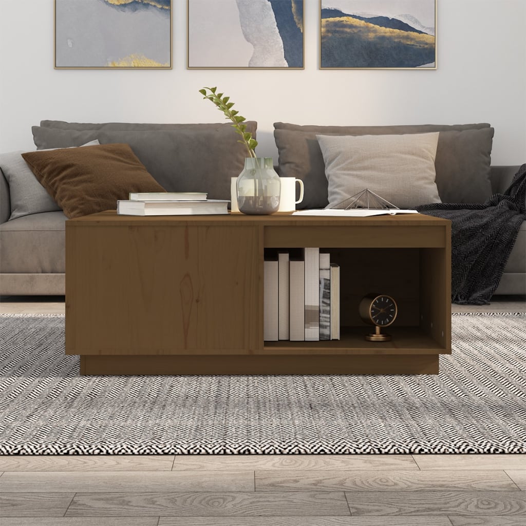 mézbarna tömör fenyőfa dohányzóasztal 100 x 101 x 40,5 cm