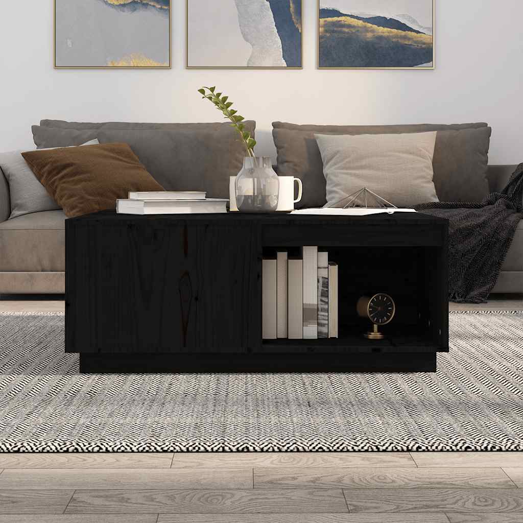 fekete tömör fenyőfa dohányzóasztal 100 x 101 x 40,5 cm