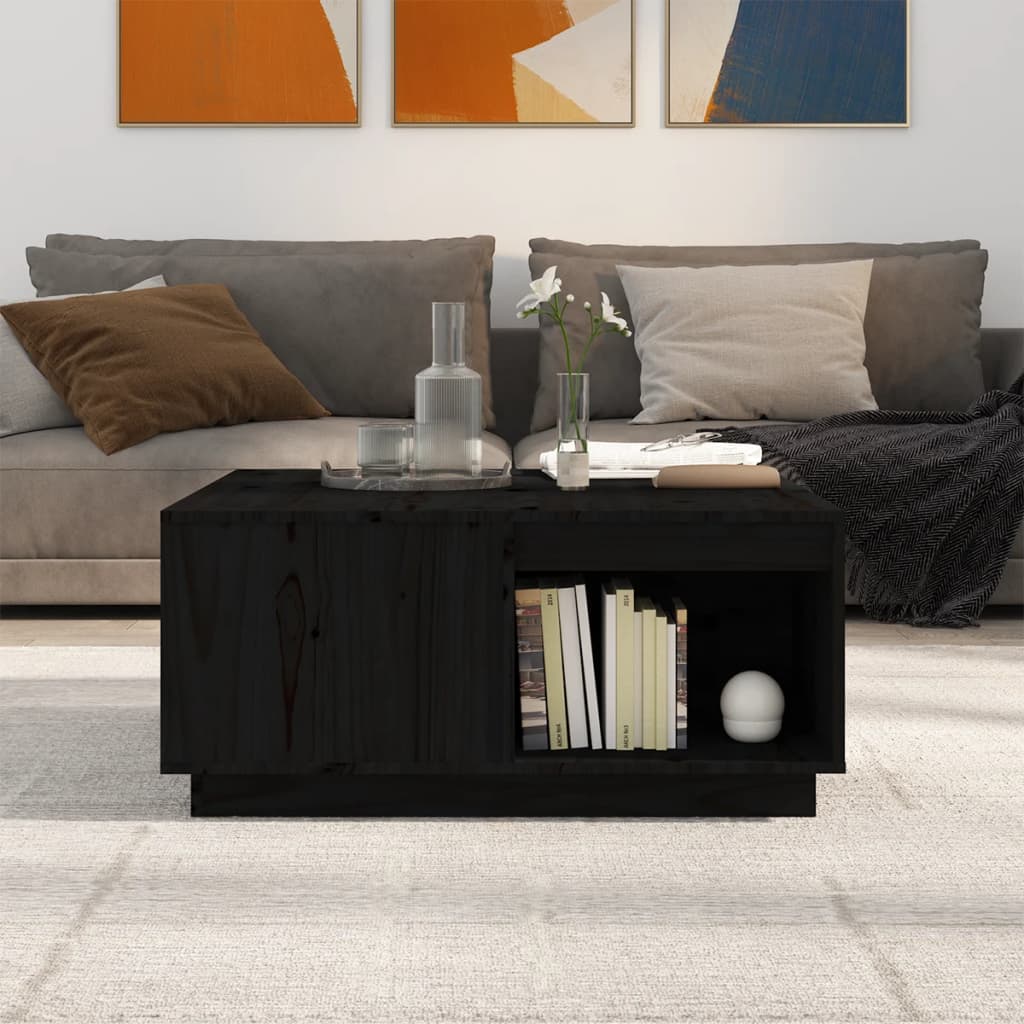 fekete tömör fenyőfa dohányzóasztal 80x81x36,5 cm