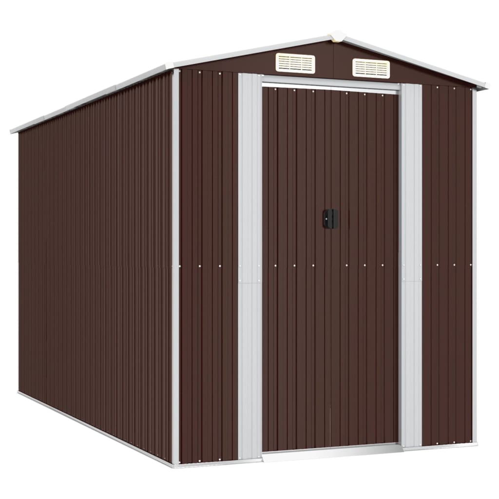 sötétbarna horganyzott acél kerti fészer 192 x 357 x 223 cm