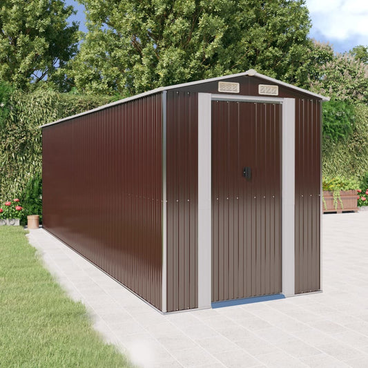 sötétbarna horganyzott acél kerti fészer 192 x 606 x 223 cm