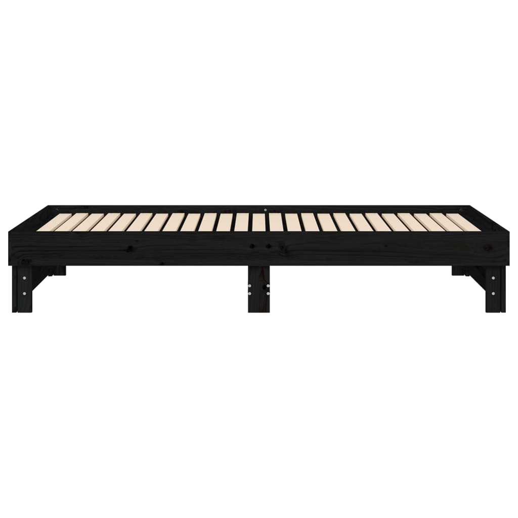 fekete tömör fenyőfa kihúzható kanapéágy 2x(100x200) cm