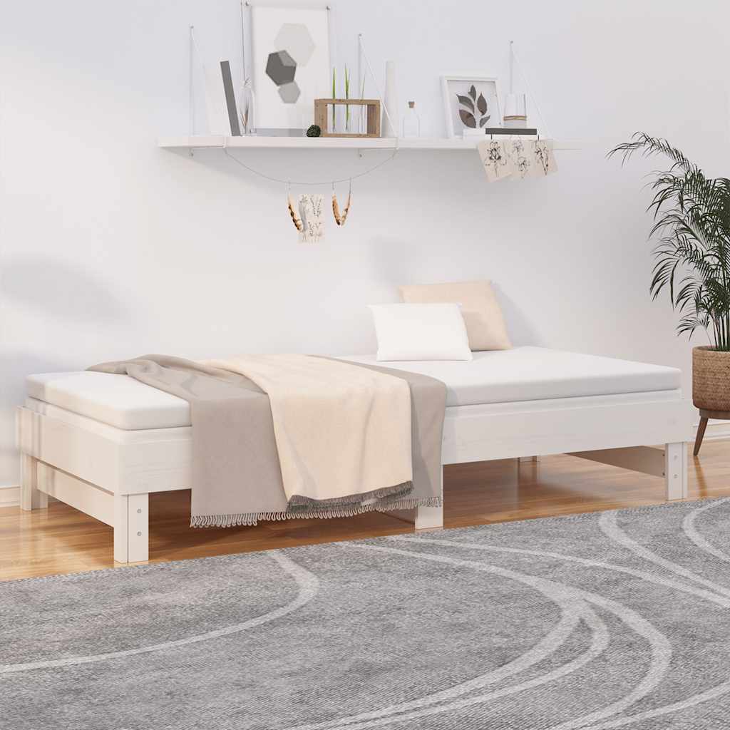 fehér tömör fenyőfa kihúzható kanapéágy 2 x (80 x 200) cm