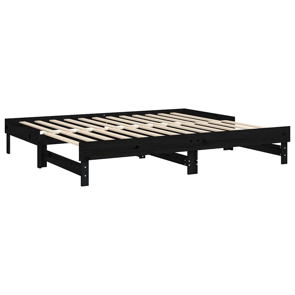 fekete tömör fenyőfa kihúzható kanapéágy 2 x (80 x 200) cm