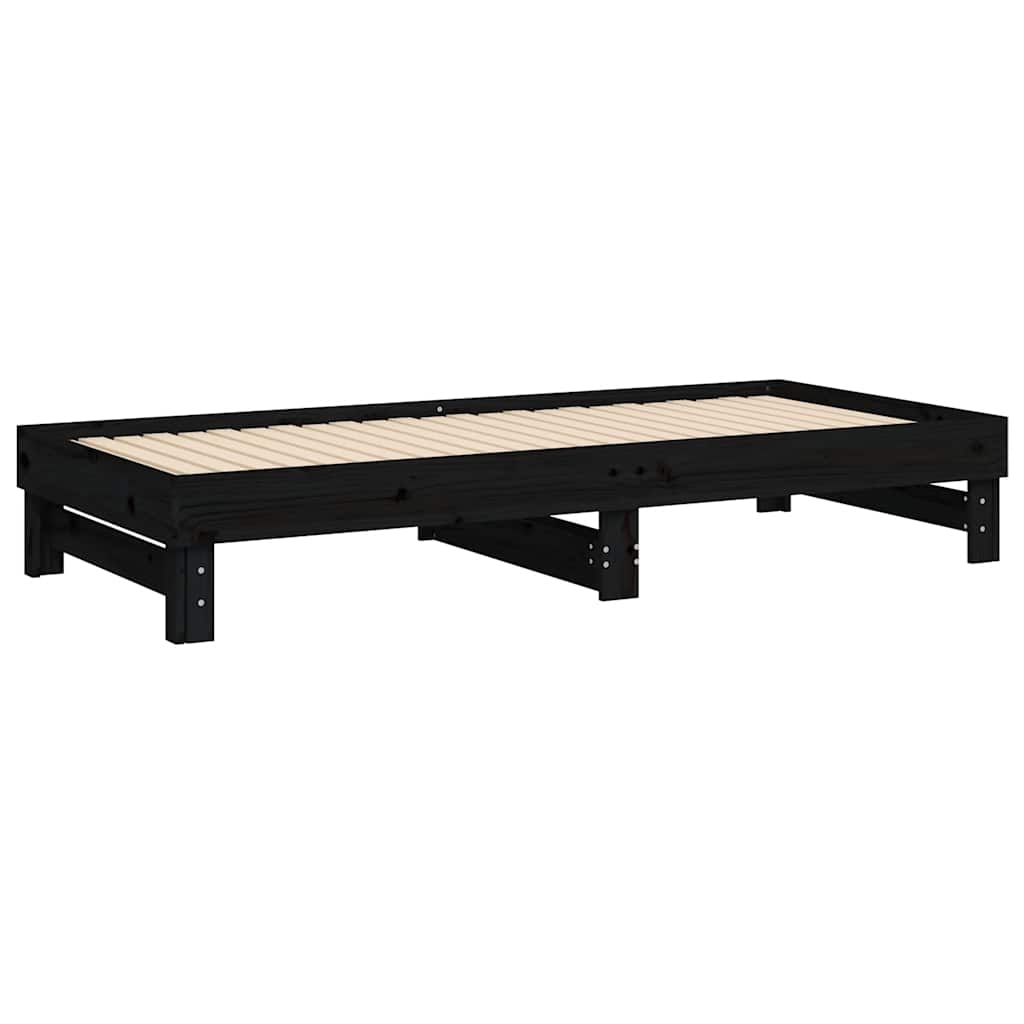 fekete tömör fenyőfa kihúzható kanapéágy 2 x (80 x 200) cm