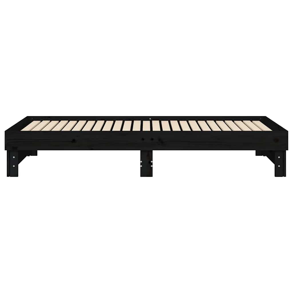 fekete tömör fenyőfa kihúzható kanapéágy 2 x (80 x 200) cm