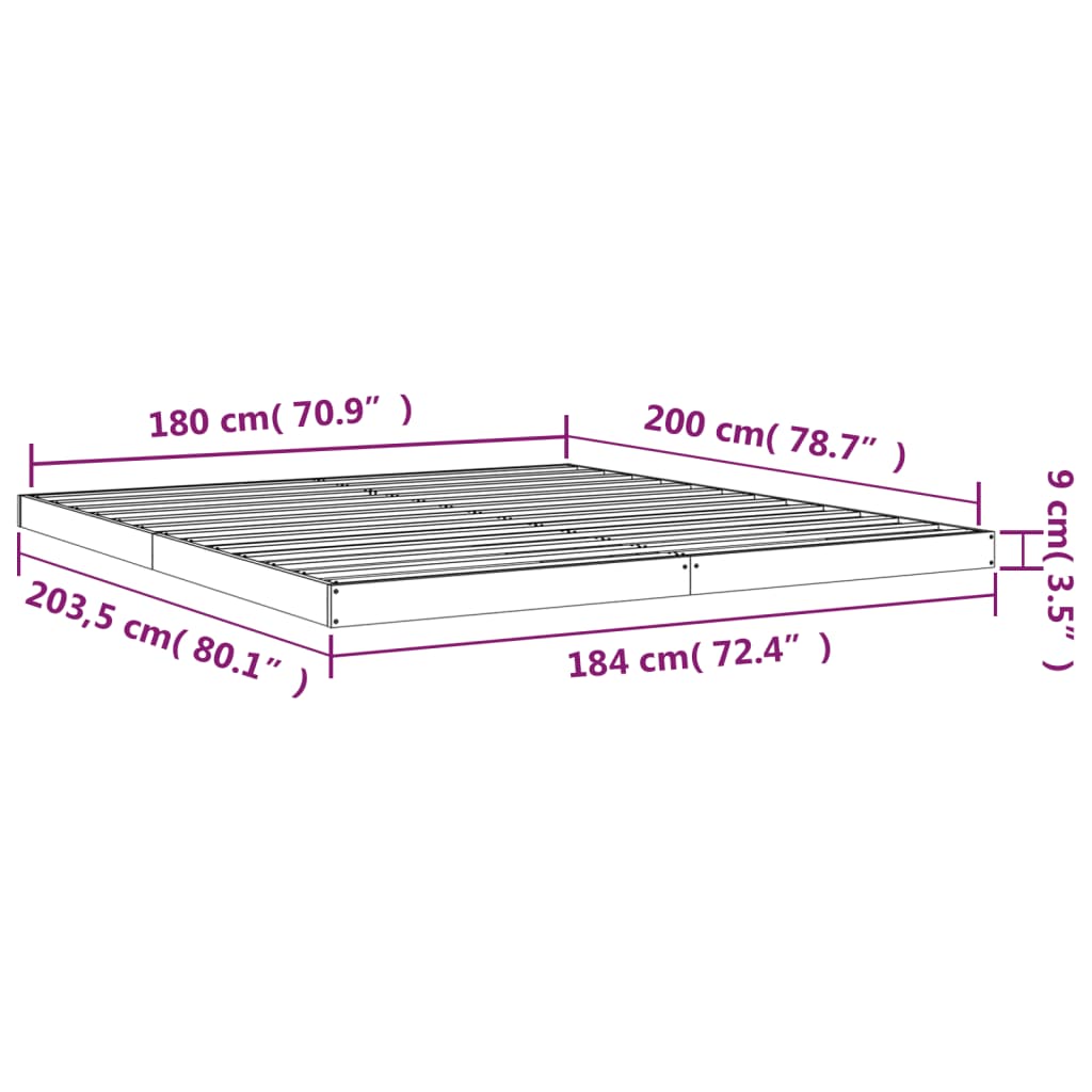 Super King Size tömör fenyőfa ágykeret 180 x 200 cm