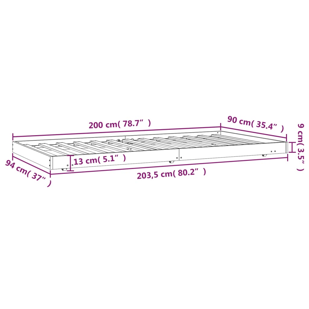 tömör fenyőfa ágy matrac nélkül 90 x 200 cm