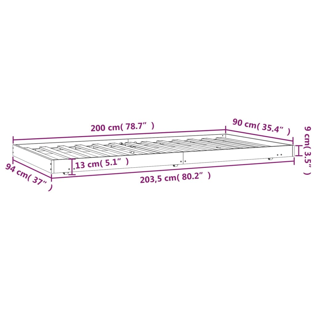 fehér tömör fenyőfa ágy matrac nélkül 90 x 200 cm