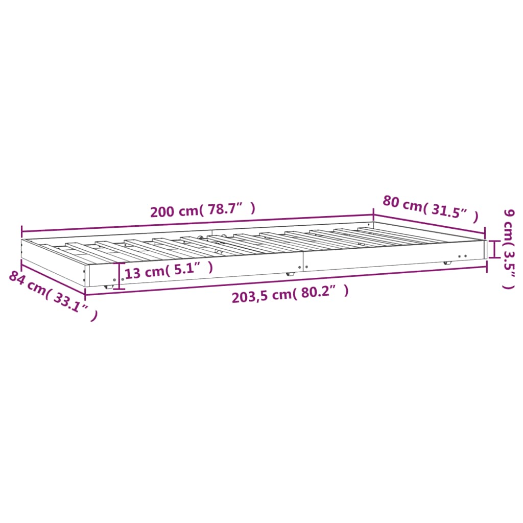 fehér tömör fenyő ágykeret matrac nélkül 80 x 200 cm