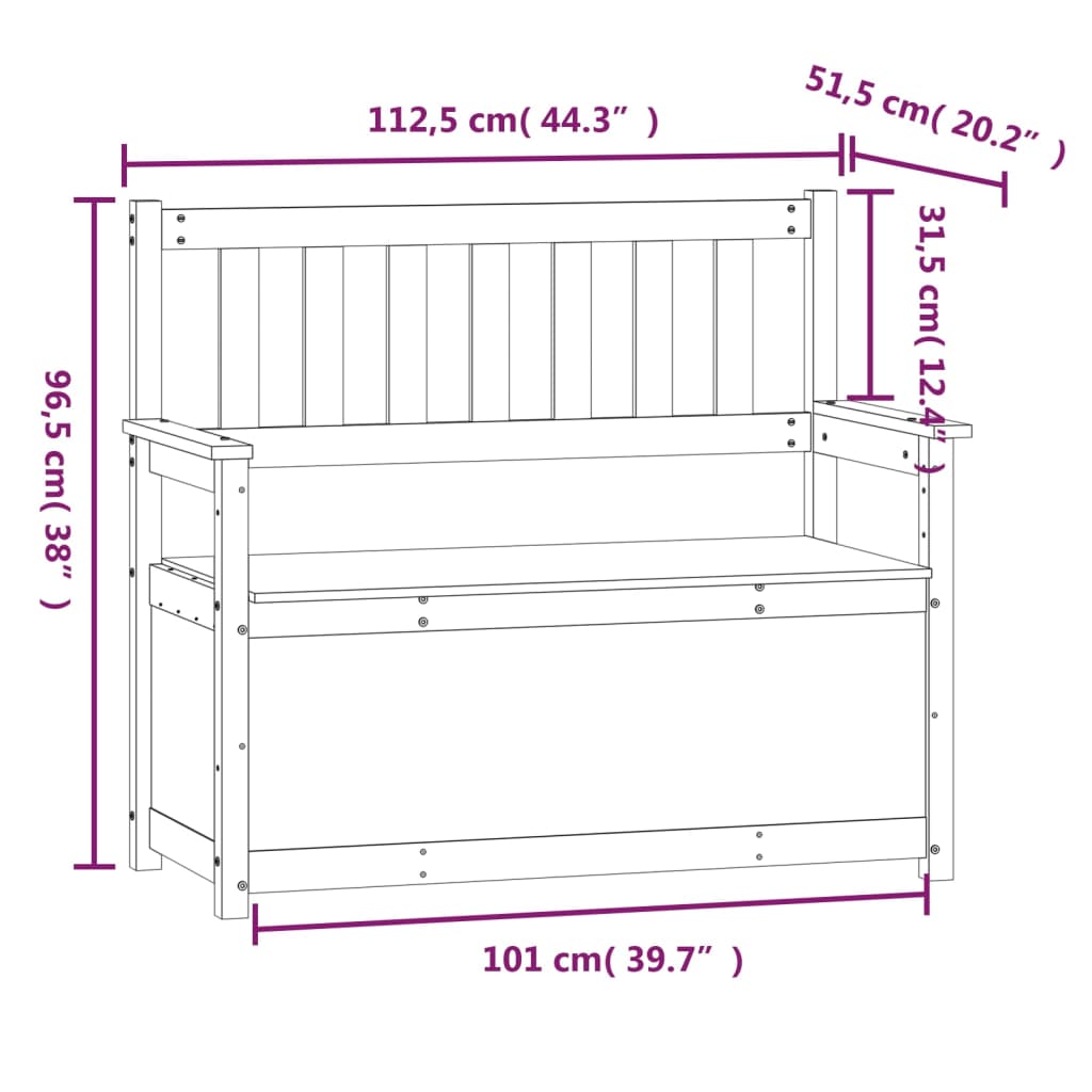 fekete tömör fenyőfa pad 112,5 x 51,5 x 96,5 cm