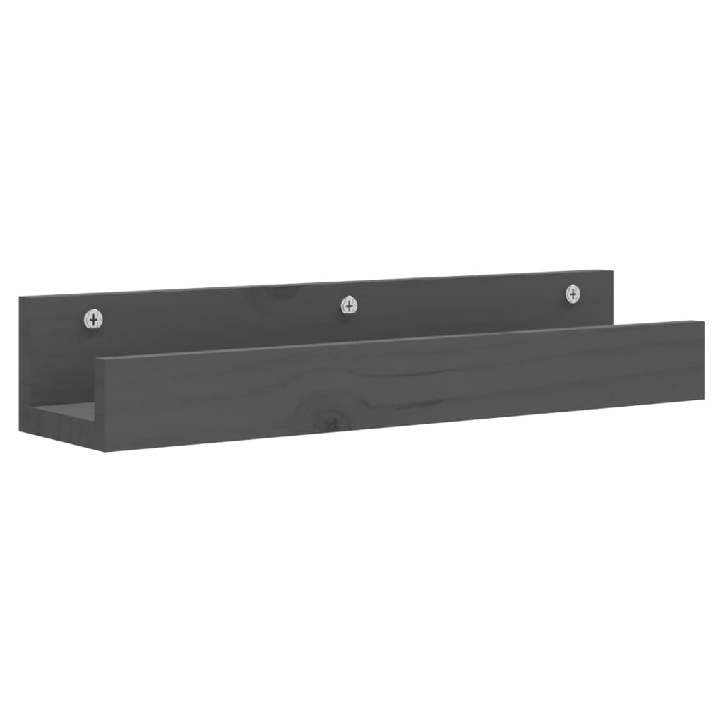 2 db szürke tömör fenyőfa fali polc 50 x 12 x 9 cm