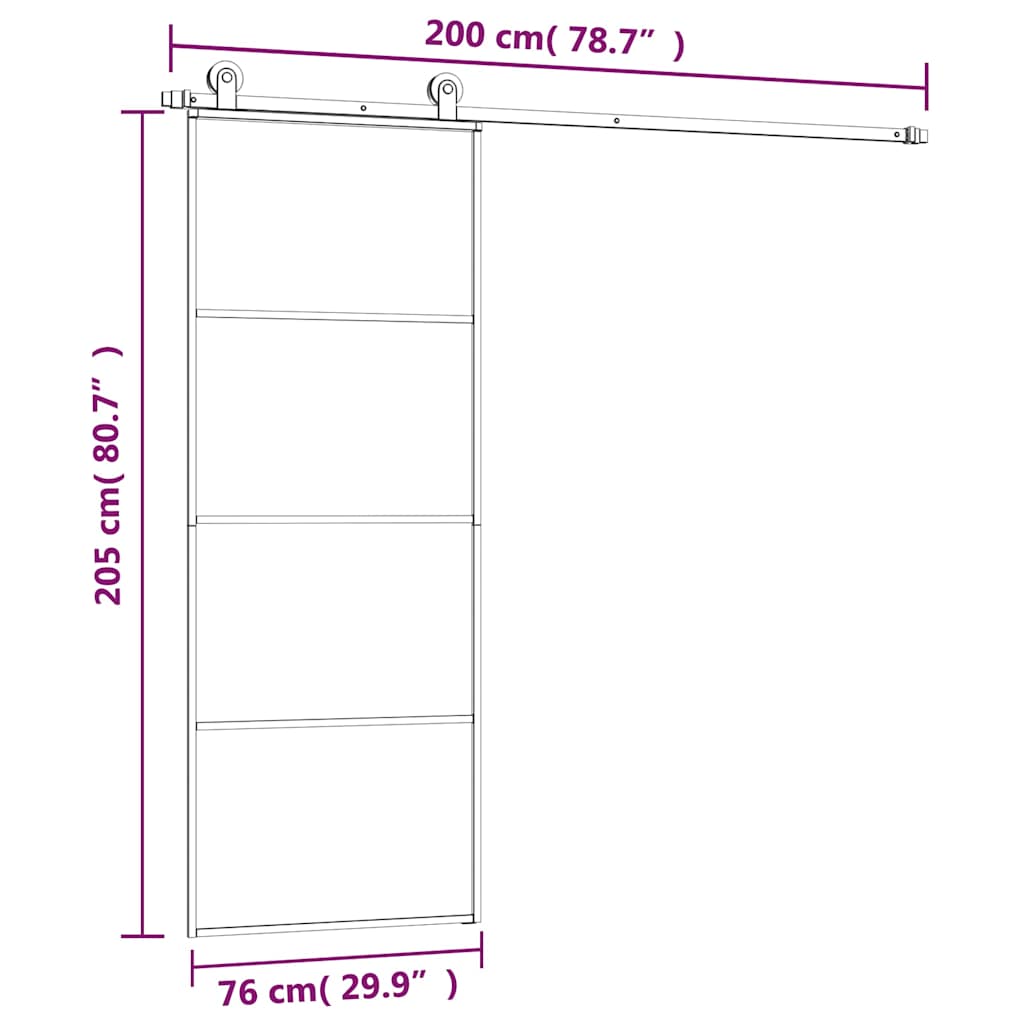 ESG üveg és alumínium tolóajtó fémszerelvény-szettel 76x205 cm