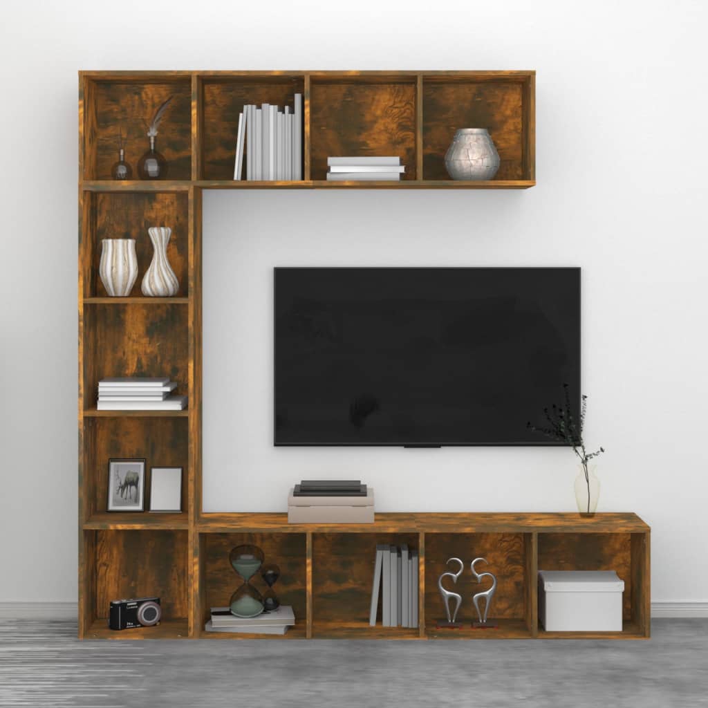 3 részes tölgyszínű szerelt fa könyv/TV-szekrény 180x30x180 cm